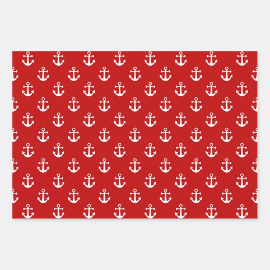 Weißer Nautikanker auf marineblarem Hintergrund Geschenkpapier Set (Vorderseite 3)