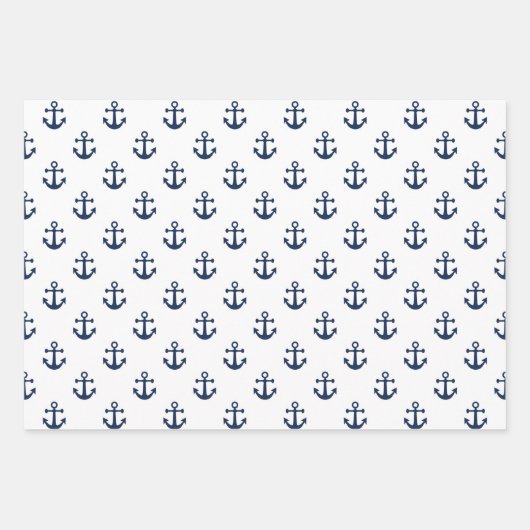 Weißer Nautikanker auf marineblarem Hintergrund Geschenkpapier Set (Vorderseite 2)