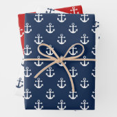 Weißer Nautikanker auf marineblarem Hintergrund Geschenkpapier Set (Beispiel)