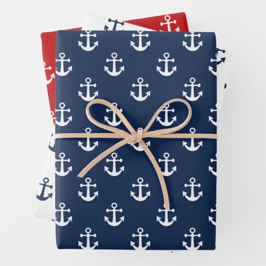 Weißer Nautikanker auf marineblarem Hintergrund Geschenkpapier Set (Beispiel)