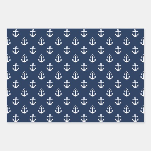 Weißer Nautikanker auf marineblarem Hintergrund Geschenkpapier Set (Vorderseite)