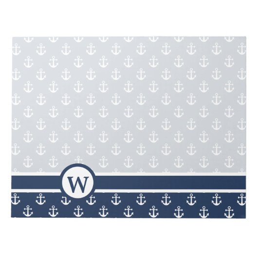 Weißer Nautikanker auf marineblarem Hintergrund Notizblock (Vorderseite)