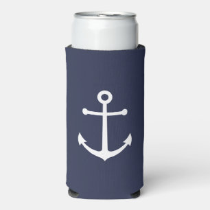 Weißer Nautikanker auf Navy Blue Can Cooler Selters Dosenkühler