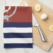 Weißer Nautikanker/Nabelknoten/blau/weiß Streifen Geschirrtuch (Viertel Falte)