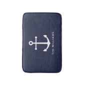 Weißer Nautikanker und Individuelle Name auf Navy  Badematte (Vorderseite Vertikal)