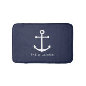 Weißer Nautikanker und Individuelle Name auf Navy  Badematte (Vorderseite)