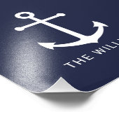 Weißer Nautikanker und Individuelle Name auf Navy  Fotodruck (Ecke)