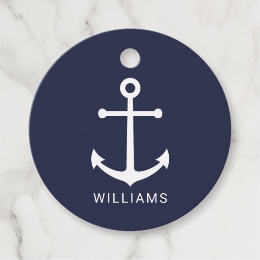 Weißer Nautikanker und Individuelle Name auf Navy  Geschenkanhänger (Vorderseite)