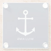 Weißer Nautikanker und Individuelle Name auf Navy  Glasuntersetzer (Rückseite)