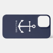 Weißer Nautikanker und Individuelle Name auf Navy  iPhone Hülle (Rückseite (Horizontal))
