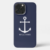Weißer Nautikanker und Individuelle Name auf Navy  iPhone Hülle (Rückseite)
