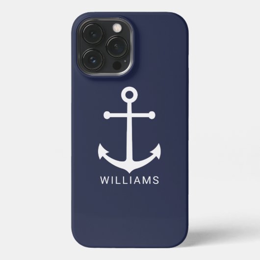 Weißer Nautikanker und Individuelle Name auf Navy  iPhone Hülle (Rückseite)