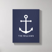 Weißer Nautikanker und Individuelle Name auf Navy Leinwanddruck (Vorderseite)