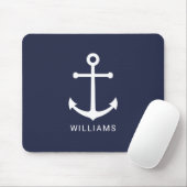 Weißer Nautikanker und Individuelle Name auf Navy  Mousepad (Mit Mouse)