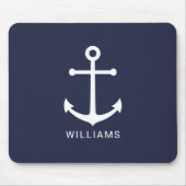 Weißer Nautikanker und Individuelle Name auf Navy  Mousepad (Vorne)