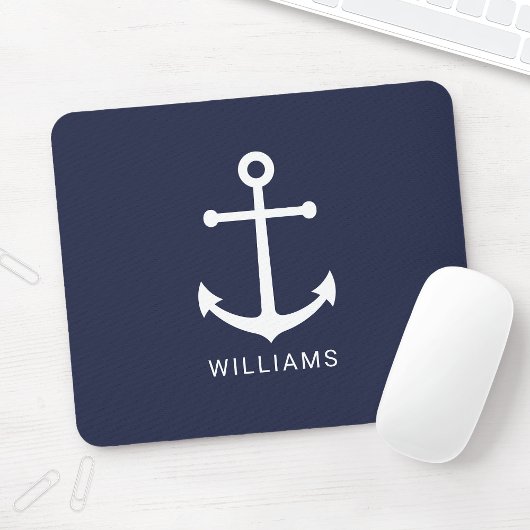 Weißer Nautikanker und Individuelle Name auf Navy  Mousepad