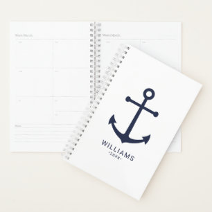 Weißer Nautikanker und Individuelle Name auf Navy Planer