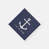 Weißer Nautikanker und Individuelle Name auf Navy Serviette (Ecke)
