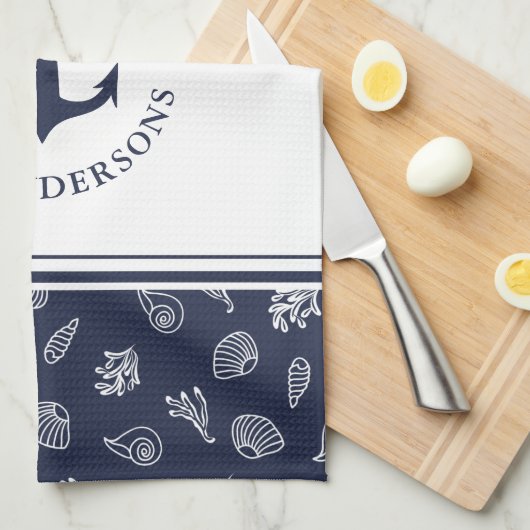 Weißer Navy-Anker Geschirrtuch (Viertel Falte)