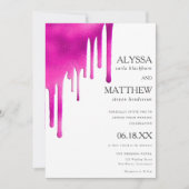 Weißer Neon Rosa Wasserfarben Tropfen Hochzeit Einladung (Vorderseite)