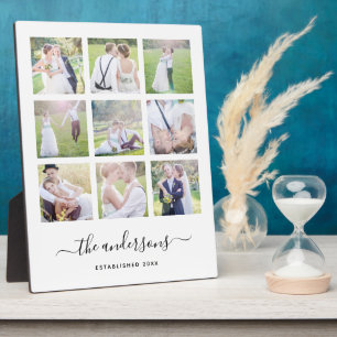 Weißer Neun-Foto-Collage Familienname Kalligrafie Fotoplatte