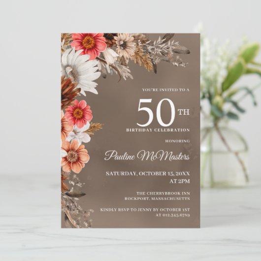 Weißer, neutraler Fall der Blume Blume 50. Geburts Einladung (Stehend Vorderseite)