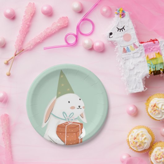 Weißer Niedlicher Bunny Geburtstag Pappteller (Party)