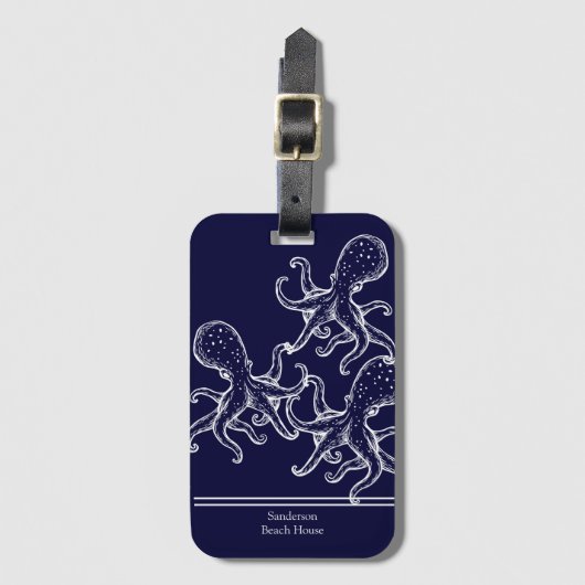 Weißer Octopus Seefahrt Blaue Seeküste Gepäckanhänger (Vorderseite Vertikal)