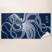 Weißer Oktopus auf blauem Hintergrund Strandtuch (Vorderseite)