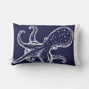 Weißer Oktopus auf blauem Meer nautischer Kissen Für Draußen