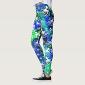 Weißer Oktopus auf blaugrünen Leggings (Links)