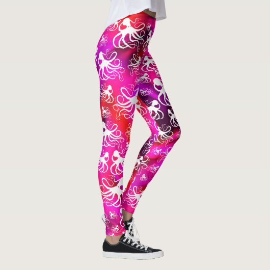 Weißer Oktopus auf Hot Pink und Lila - Leggings (Rechts)