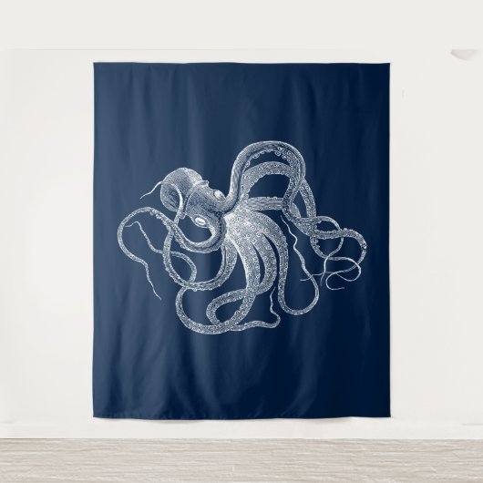 Weißer Oktopus-Bilderband Wandteppich (Vorderseite)