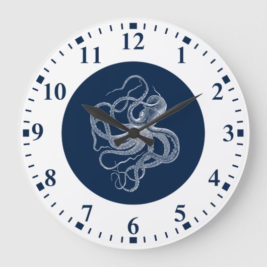 Weißer Oktopus in dunkelblau Große Wanduhr (Vorderseite)