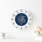 Weißer Oktopus in dunkelblau Große Wanduhr (Zuhause)