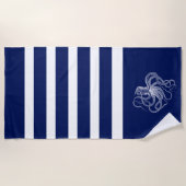 Weißer Oktopus mit blauen und weißen Streifen Strandtuch (Vorderseite)