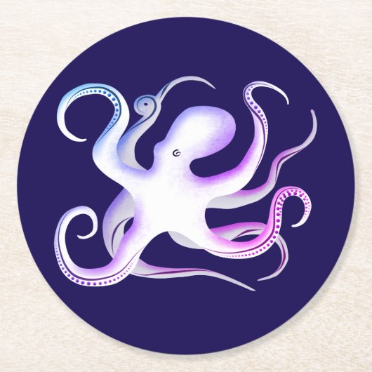 Weißer Oktopus Runder Pappuntersetzer (Vorderseite)