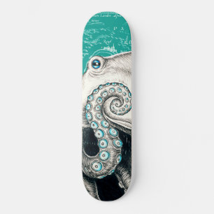 Weißer Oktopus Vintage Karte Türkis Skateboard