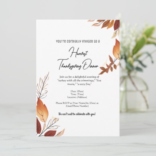Weißer Orange Erntedank Einladung (Stehend Vorderseite)