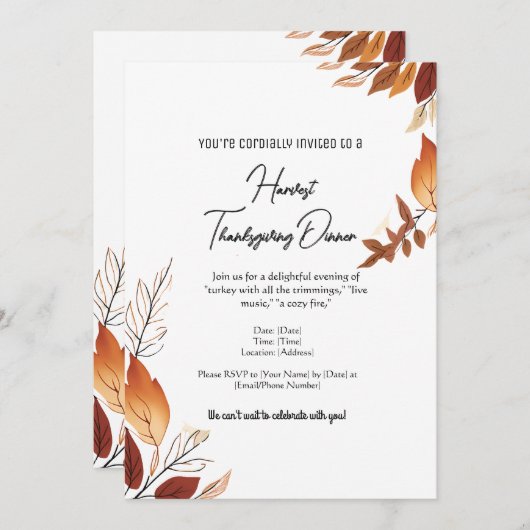 Weißer Orange Erntedank Einladung (Vorne/Hinten)
