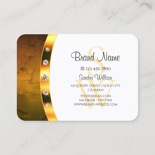 Weißer orangefarbener Marmor und Monogramm Visitenkarte (Rückseite)