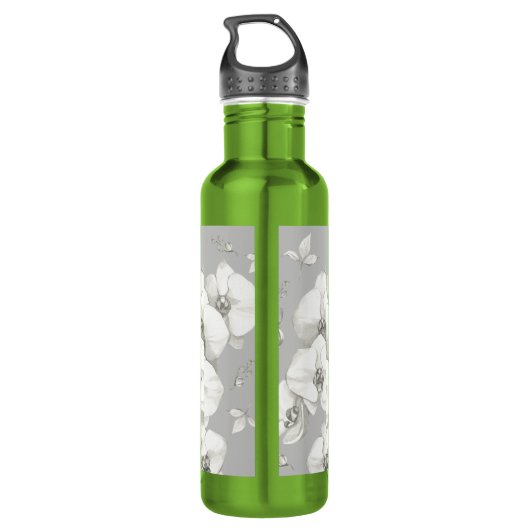 Weißer Orchid auf Grau | Edelstahlflasche (Rückseite)