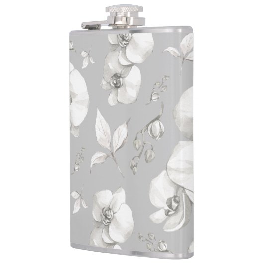 Weißer Orchid auf Grau | Flachmann (Links)