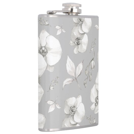 Weißer Orchid auf Grau | Flachmann (Rechts)