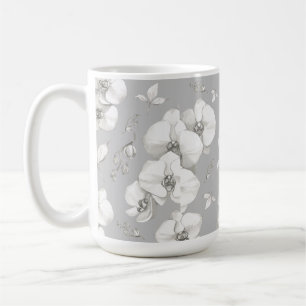 Weißer Orchid auf Grau Kaffeetasse