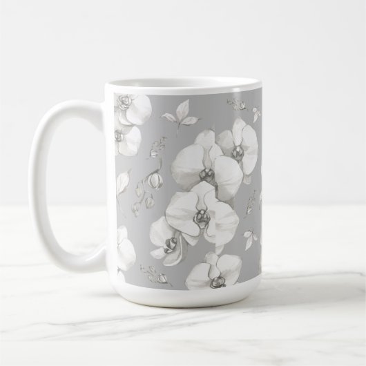 Weißer Orchid auf Grau | Kaffeetasse (Links)