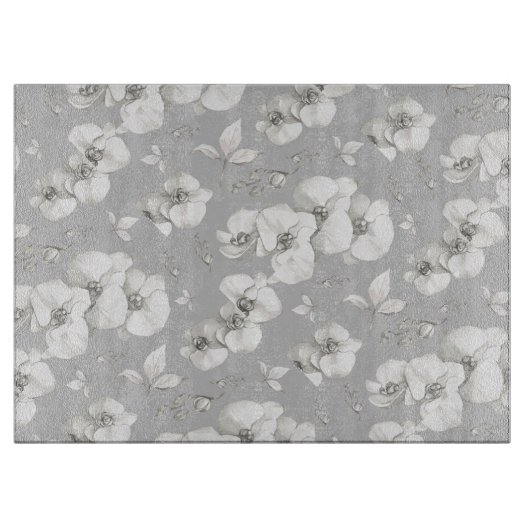 Weißer Orchid auf Grau | Schneidebrett (Vorderseite)