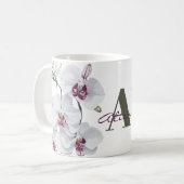 Weißer Orchid Blume Monogramm Kaffeetasse (Vorderseite Links)