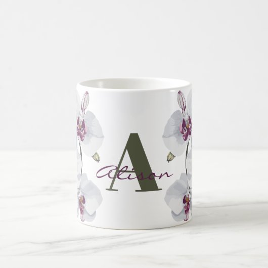 Weißer Orchid Blume Monogramm Kaffeetasse (Mittel)
