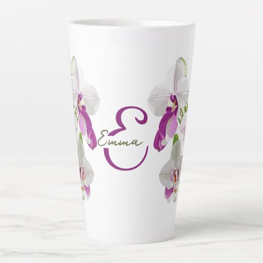 Weißer Orchid Blume Monogramm Milchtasse (Vorderseite)